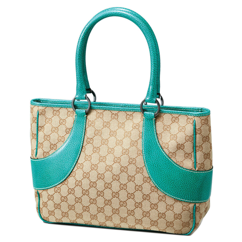Gucci GG body monogram beige leather green Canvas Handbag Tan Green